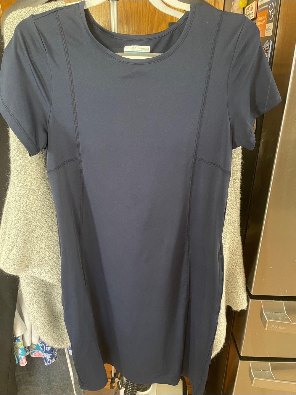 Columbia Women Short Sleeve Crew Neck Dress Blue Medium Pockets